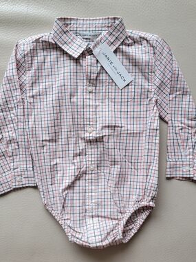 NWT- Janie and Jack Red & Blue Plaid Button-Front Long Sleeve Bodysuit